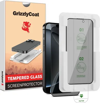 Produktbild von GrizzlyCoat AlignPro AntiSpy iPhone 16 Pro Panzerglas Gehärtetes Glas Displayschutz Privacy - Hüllenfreundlich + Applikator