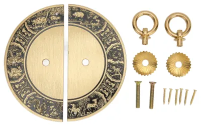 Imagen del producto de Pomos antiguos de latón con placa redonda, tiradores decorativos dobles para armarios y dormitorios