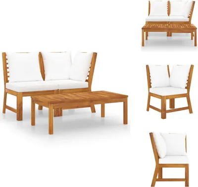 Produktbild von vidaXL 3-tlg. Garten-Lounge-Set mit Creme Kissen Akazie Massivholz -  Gartensofaelemente