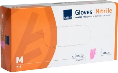 Zdjęcie produktu dla Rękawiczki nitrylowe Abena bezpudrowe różowe M – 100 sztuk