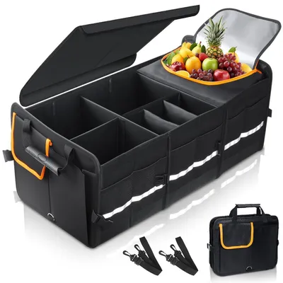 Productafbeelding van Organisator voor de kofferbak met deksel, 92 liter, 30x35x88 cm, met geïsoleerd compartiment, gemaakt van Oxford-polyester