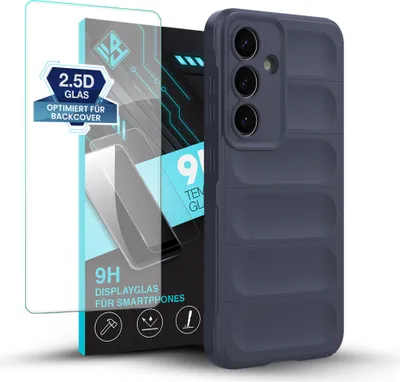 Produktbild von Handy Hülle für Samsung Galaxy S25 mit 9H Displayglas Displayschutz Plus Grip Case Cover Schutzhülle Softgrip Farbe: Dunkelblau