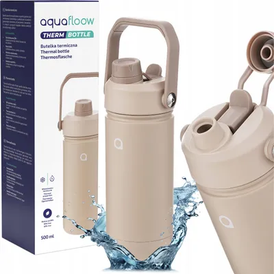Obrázek produktu pro Aquafloow nerezová láhev na pití 500 ml, vakuově izolovaná, 12 h teplá, sycená, bez BPA, s uchem