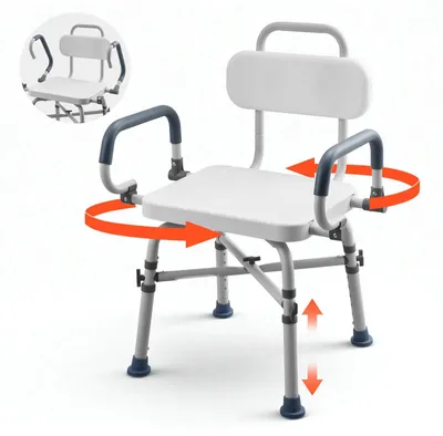 Produktbild von Drehbarer Duschstuhl - Badewannendrehsitz - 227 kg Tragkraft - Höhenverstellbar - Armlehnen & Rückenlehne - Für Dusche & Badewanne - Für Senioren & Behinderte
