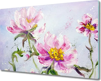 Produktbild von Coloray Schneidebrett Herdabdeckplatte 80x52 cm Kochplattenabdeckung Hackbrett Küchenbrett - Malerei Blumen Pfingstrosen