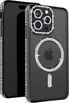 Produktbild von Avizar, Diamant-Hülle für iPhone 15 Pro Max – MagSafe-Schutz mit Strass-Rand, Schwarz