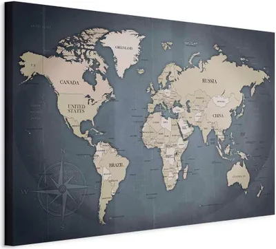 Produktbild von Vliesstoff Leinwandbild - World Map: Shades of Grey 90x60 cm Karten k-A-0056-b-d