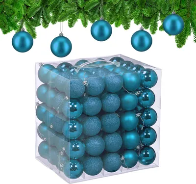 Produktbild von Relaxdays Weihnachtskugeln im 100er Set, Kunststoff, D: 6cm, runde Weihnachtsbaumdeko, Baumschmuck bruchsicher, petrol