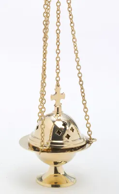Produktbild von Weihrauchfass mit Kette zum Hängen aus Messing Gold Höhe 11 cm mit Innenschale aus Stahl für die Räucherkohle