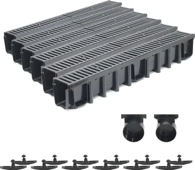 Zdjęcie produktu dla Odpływ o długości 6 metrów, głębokość 148 mm, klasa obciążenia C250, kompletna kratka odlewana (czarna)