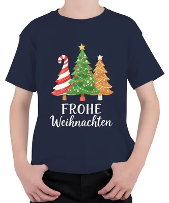 Produktbild von FROHE Weihnachten Weihnachtsbaum Tannenbaum Zuckerstange Lebkuche Kinder T-Shirt, Navy, 128