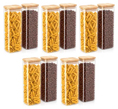 Productafbeelding van Arendo voorraadpotten met bamboe deksel, 10 stuks, elk 2250 ml, luchtdicht met siliconen afdichting, rechthoekige glazen containers van borosilicaatglas, geschikt voor temperaturen van -40 tot 400 °C, transparant
