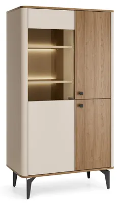 Produktbild von Breite Vitrine ELENA 88 cm Eiche 2-türig mit Glas Japandi Wohnzimmerschrank