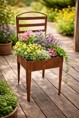 Produktbild von Pflanzstuhl Edelrost Metall – Gartenstuhl Pflanzkübel Vintage Rostoptik – Gartendeko