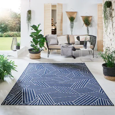 Produktbild von Steffensmeier Indoor Outdoor Teppich Öland Balkon Terrasse Küche Garten wasserfest Kunststoff, strapazierfähig , Kristall Blau Beige, 280x380 cm