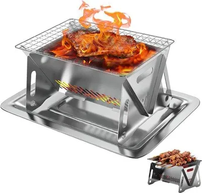 Image de Réchaud portable en acier inoxydable pour camping, avec grille, réchaud à bois, barbecue de camping, réchaud à bois portable
