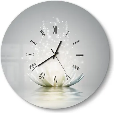 Produktbild von DEQORI Glasuhr Ø50 cm Römisch 'Funkelnde Lotusblüte' Wanduhr Glas Uhr Design leise