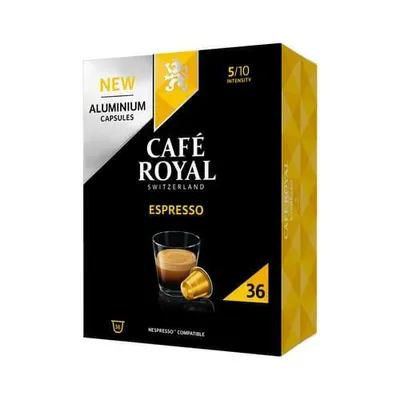 A box of Café Royal Espresso coffee capsules.
