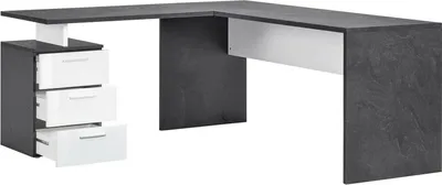 Produktbild von Schreibtisch Dguarin, Eckschreibtisch mit PC-Halterung, Mehrzweck-Bürotisch, platzsparender Multipositions-Schreibtisch, 100 %  Italy, cm 160x60h75, Schiefer und Hochglanzweiß
