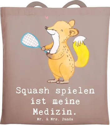 Produktbild von Mr. & Mrs. Panda Uni Tasche Fuchs Squash spielen - Braun Pastell - Geschenk, Shopping, Squashhalle, Ballsport, Tote Bag, einkaufsshopper, Jutebeutel