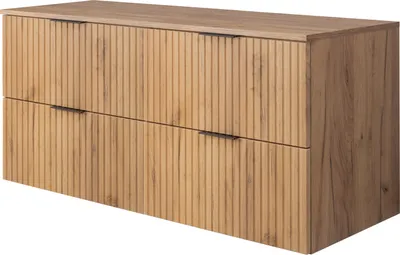 Zdjęcie produktu dla Szafka łazienkowa, dąb Craft z czarnym uchwytem / z górną półką, 120 x 57 x 46 cm