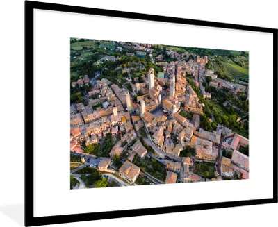 Produktbild von MuchoWow® Gerahmtes Poster Sonnenaufgang über der ummauerten toskanischen Stadt in Italien 90x60 cm - Poster mit Schwarzem Bilderrahmen Wandposter Rahmen Foto Bilder - Wanddekoration - Fotos