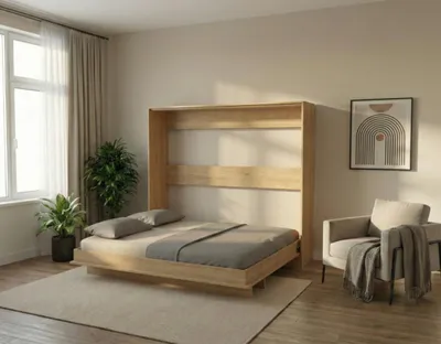 Produktbild von Schrankbett 160x200 cm Horizontal | Klappbett Wandbett Einzelbett platzsparend | Eiche