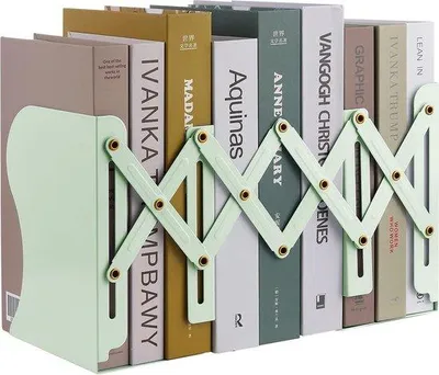 Imagen del producto de Soportes para libros Unyqoos®, ajustables y extensibles, de metal (acero), antideslizantes, de 15 a 50 cm, portabooks triple para libros infantiles y revistas, color verde menta pastel
