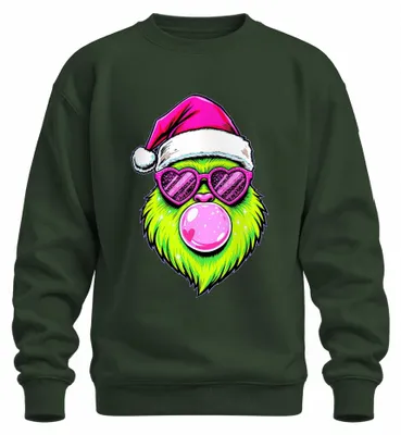 Imagen del producto de Suéter navideño "Grinch", estilo "bubblegum", con diseño neón y motivos navideños poco convencionales, color verde botella, talla 3XL