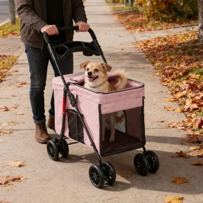 Produktbild von 2 in 1 Klappbar Hundewagen Hundebuggy Bis 20kg,Pet Stroller mit Netzfenstern 2 Türen,Hundetrolley Transportbox Hunde & Katze 95x75x49cm Rosa