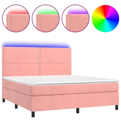 Produktbild von Boxspringbett mit Matratze & LED Rosa 160x200 cm Samt