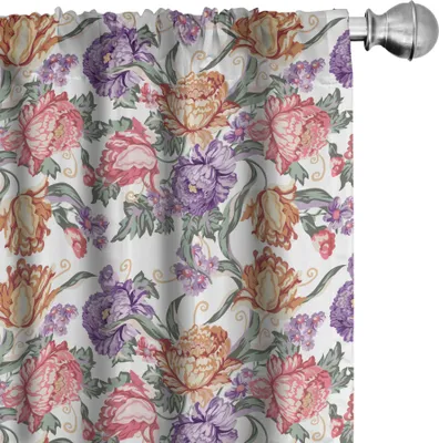 Immagine prodotto di ABAKUHAUS Tende floreali, tende, fiori colorati e riccioli su sfondo bianco Romantico motivo primaverile stampato, 2 pezzi 75 x 245 cm, multicolore