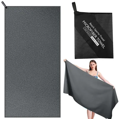 Immagine prodotto di Asciugamano in microfibra, grande, 180x80 cm, ad asciugatura rapida, grigio