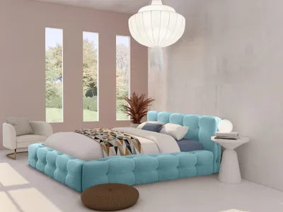 Produktbild von Polsterbett Doppelbett AURORA 160x200cm Komplettset in Stoff Boston Hellblau