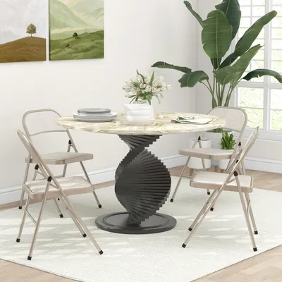 Produktbild von Sweiko 4er-Set Klappstühle, Tragbare Bürostühle, Stahlbeine, Faltstuhl für Büro, Empfang, Wartezimmer, Leinenoptik Beige