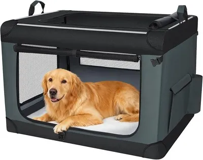 Imagen del producto de Caja para perros plegable con 3 puertas, de 106,7 x 71,2 x 71,2 cm, color gris