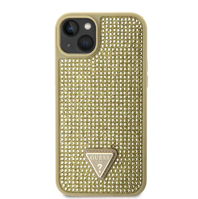 Image de Guess Rhinestones Triangle Metal Logo Cover pour iPhone 14 or