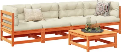 Produktbild von Möbel 5-tlg. Garten-Sofagarnitur mit Kissen Wachsbraun Kiefernholz - Sitzgruppe 3299276