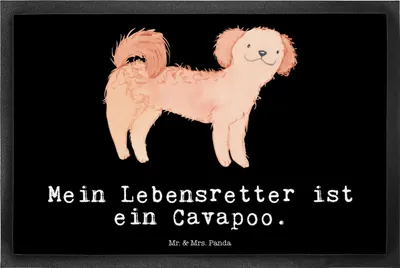 Produktbild von Mr. & Mrs. Panda Türvorleger Cavapoo Lebensretter 40 x 60 cm - Schwarz - Geschenk, fußmatte, Schmutzfangmatte, Cavoodle, Schmutzmatte, Fußabstreifer, Bodenvorleger