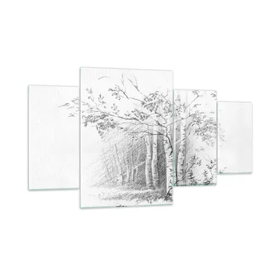 Produktbild von Bilder auf glas - 4 Teile - Skizze Wald Birke - 160x90cm - Glasbilder - Wandbilder - Bilder - zum Aufhängen bereit - Wanddekoration aus Glas - Glas Bilder - Wandbild auf Glas - GDL160x90-4280