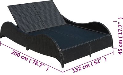 vidaXL Doppel-Sonnenliege mit Auflage Poly Rattan Schwarz