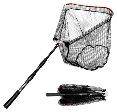 Produktbild von Faltbarer Angelkescher 130 cm, 3-sektionales Teleskopdesign, gummiertes Netz, robustes Nylongeflecht für Forellen, Lachs, Barsch, geeignet für Teich, Bäche und Bootsangeln