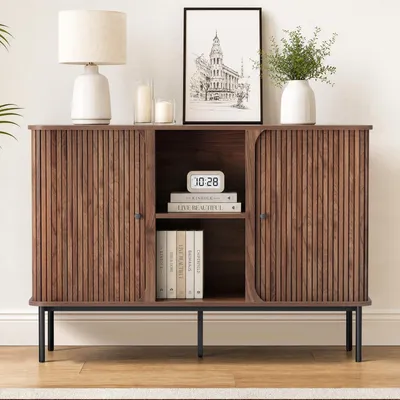 Dressoir 115 cm, Walnuss, Schiebetüren, verstellbare Böden