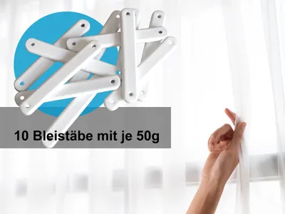 Produktbild von 10 Stück Bleistäbe je 50g, Bleistreifen, Bleistangen, Bleistäbchen, Beschwerung für Gardinen, Gardinenbeschwerung, Gardinengewichte