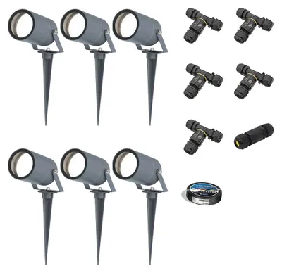Image de HOFTRONIC - Lot de 6 spots à piquer LED GU10 4W 6500K IP65 Anthracite