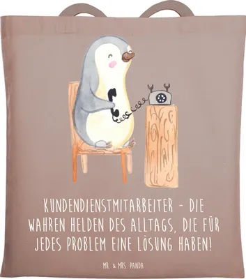 Produktbild von Mr. & Mrs. Panda Tote Bag Kundendienstmitarbeiter Helden - Braun Pastell - Geschenk, dokumententasche, Lösung für jedes Problem, Schultasche, Einkaufstasche, Jutebeutel