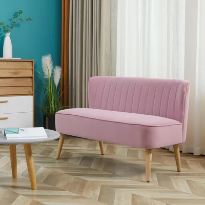 Produktbild von 2-Sitzer Sofa Federkern-Polsterung Stoffsofa, Couch Wohnzimmersofa Polyester Kautschukholz, Rosa | 117x56,5x77 cm | bis 150 kg | 20 cm Polsterung