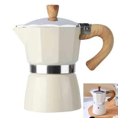 Moka-Kanne Aluminium 6 Tassen, Espressokocher, Einventil, Handgebrauch, Gas & Elektroherd, Camping, Outdoor, Cremeweiß, Kaffeezubehör, Kaffeemaschine