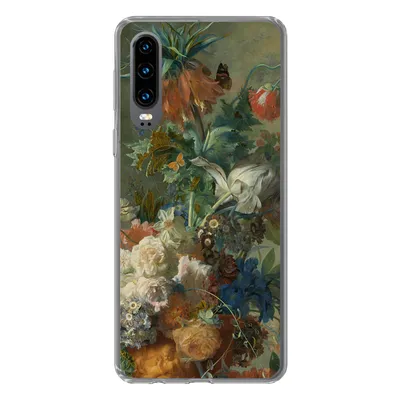 Produktbild von MuchoWow® Handyhülle Schutzhülle Hülle für Huawei P30 Stilleben mit Blumen - Gemälde von Jan van Huysum Silikon Softcase Handy Hülle - Kartenbesitzer