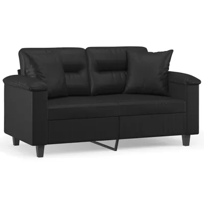 Produktbild von vidaXL 2-Sitzer-Sofa mit Zierkissen Schwarz 120 cm Kunstleder
